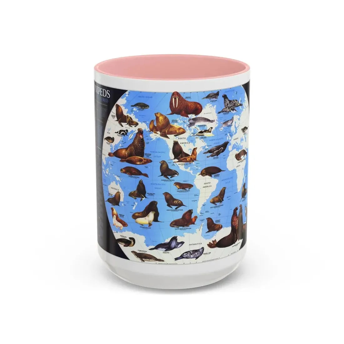 Pinnipeds Around the World (1987) (Map) Accent Coffee Mug 15oz Pink - Go Mug Yourself