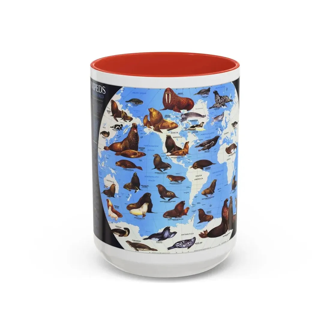 Pinnipeds Around the World (1987) (Map) Accent Coffee Mug 15oz Red - Go Mug Yourself
