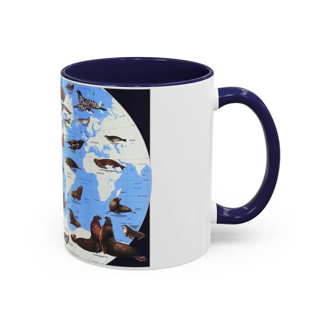 Pinnipeds Around the World (1987) (Map) Accent Coffee Mug - Go Mug Yourself
