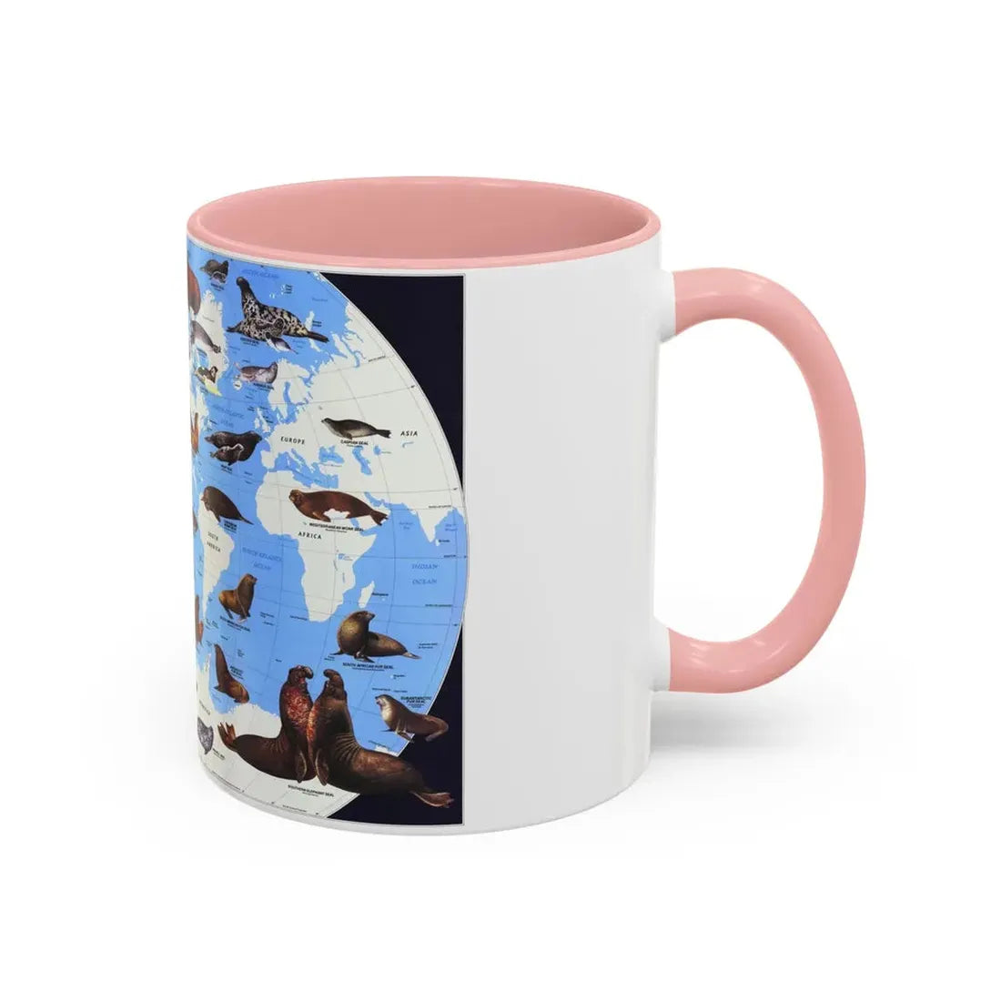 Pinnipeds Around the World (1987) (Map) Accent Coffee Mug - Go Mug Yourself