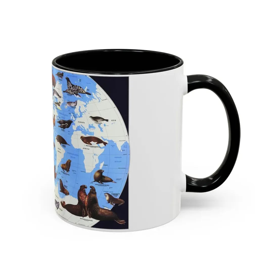 Pinnipeds Around the World (1987) (Map) Accent Coffee Mug - Go Mug Yourself