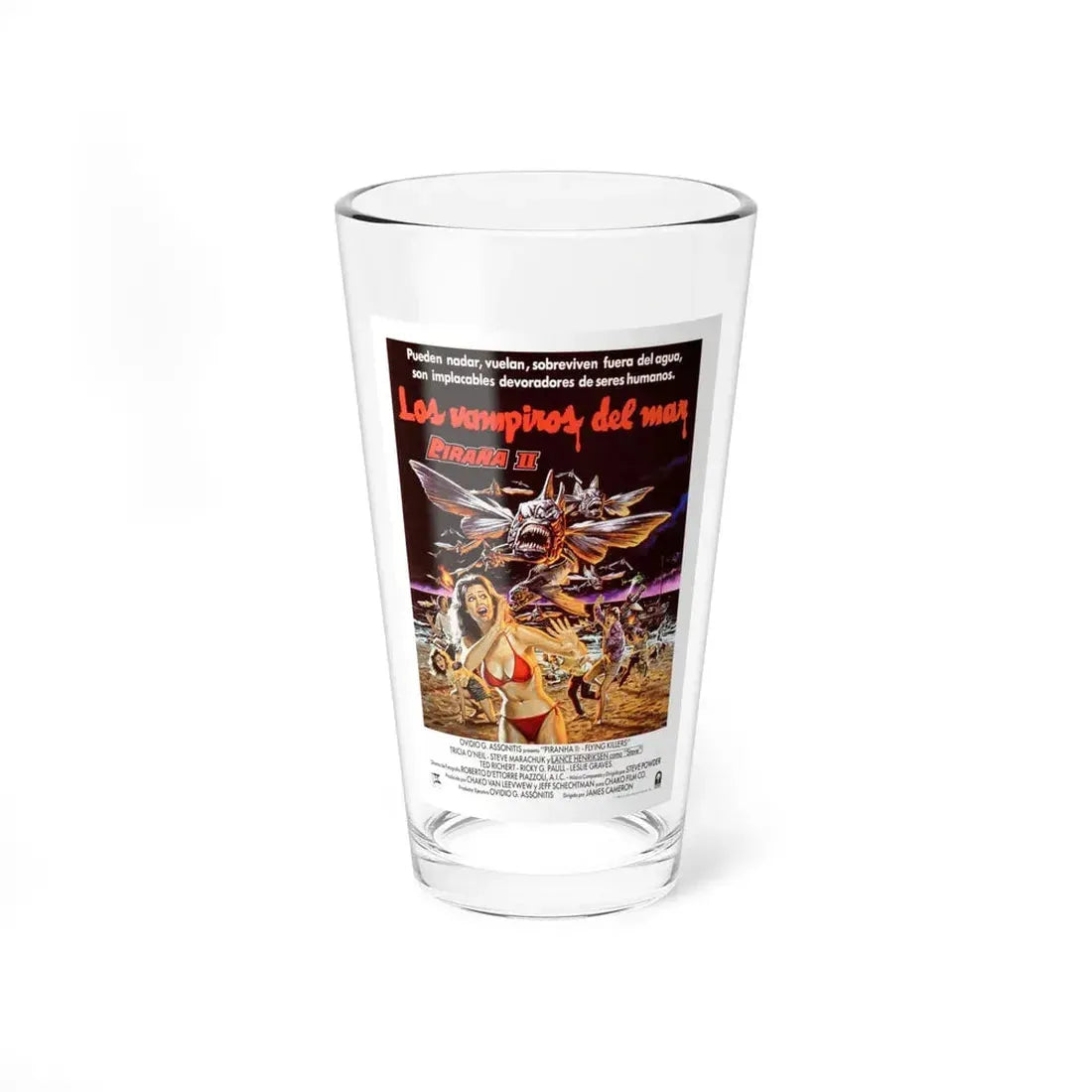 PIRANHA II (SPANISH) 1981 Movie Poster - Pint Glass 16oz 16oz - Go Mug Yourself