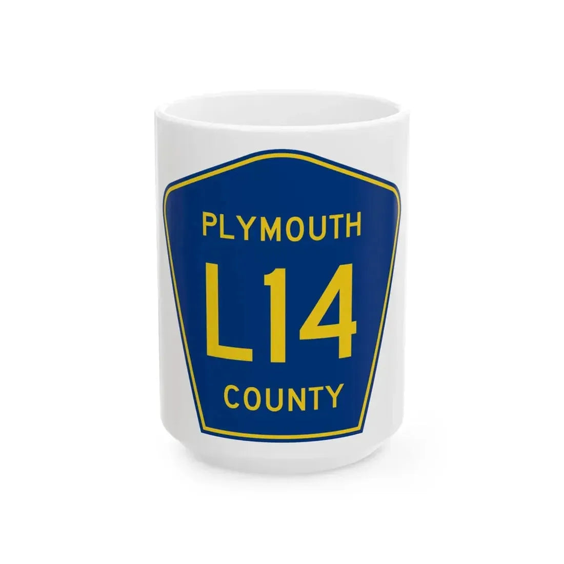 Plymouth County Route L14 IA (Iowa) (Road Sign) White Coffee Mug 15oz - Go Mug Yourself