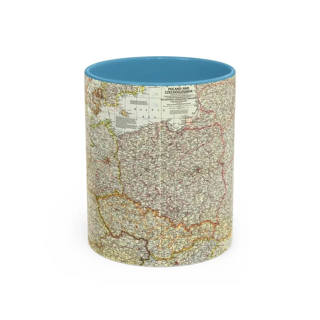 Poland and Czechoslovakia (1958) (Map) Accent Coffee Mug 11oz Light Blue - Go Mug Yourself