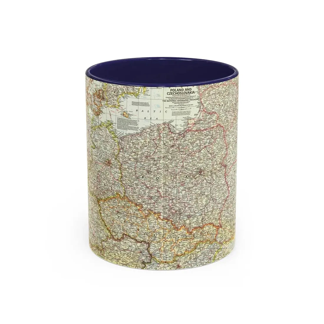 Poland and Czechoslovakia (1958) (Map) Accent Coffee Mug 11oz Navy - Go Mug Yourself