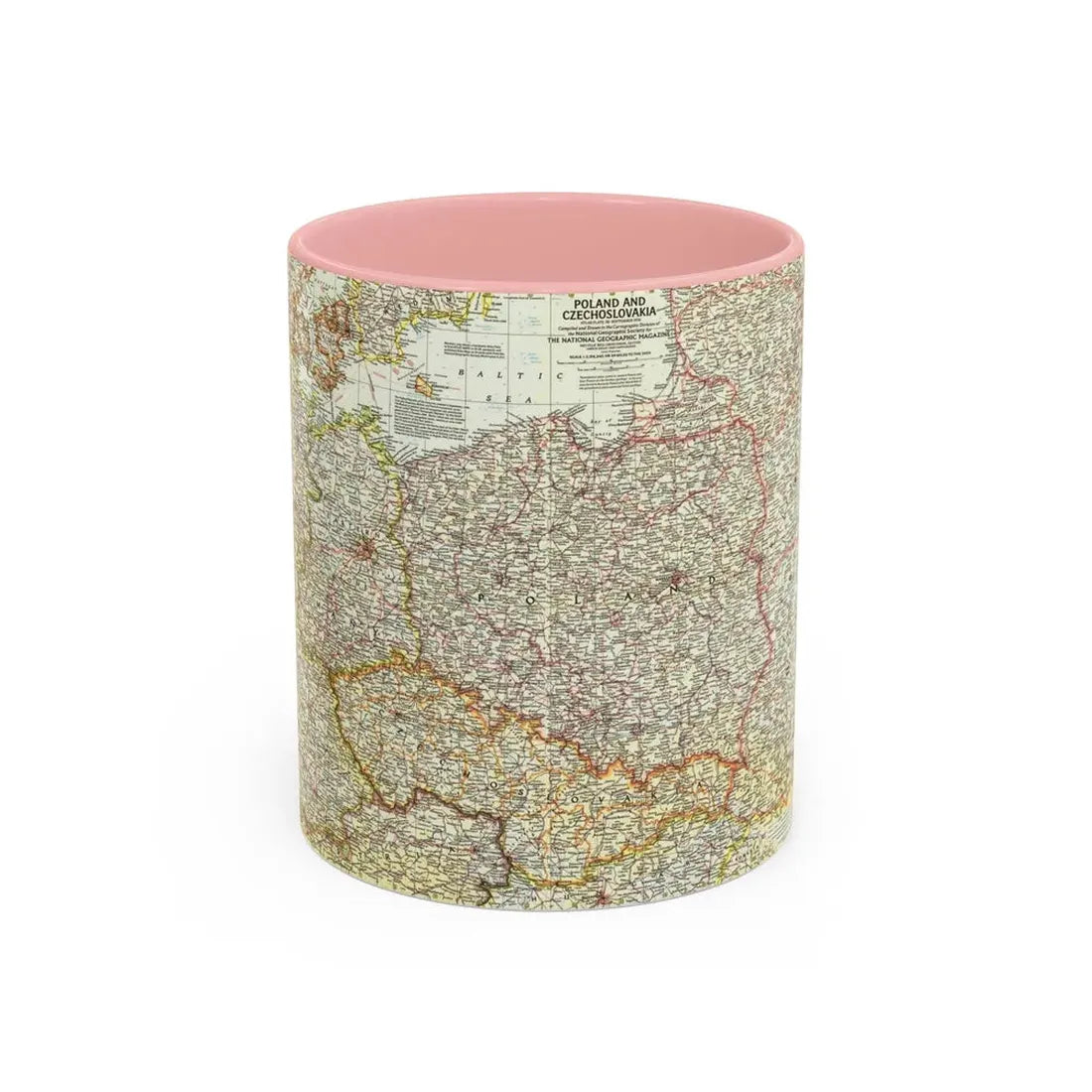 Poland and Czechoslovakia (1958) (Map) Accent Coffee Mug 11oz Pink - Go Mug Yourself