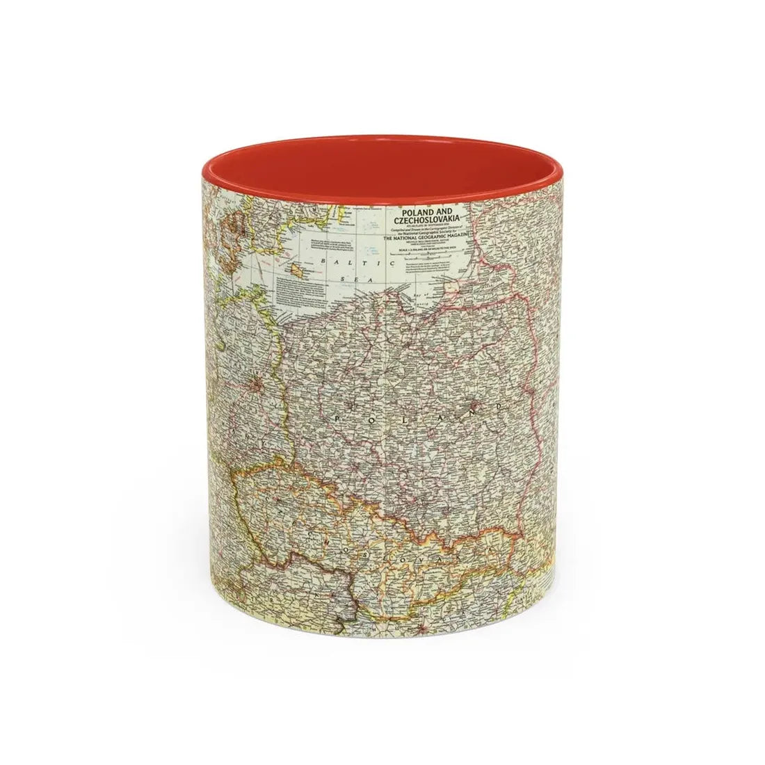 Poland and Czechoslovakia (1958) (Map) Accent Coffee Mug 11oz Red - Go Mug Yourself