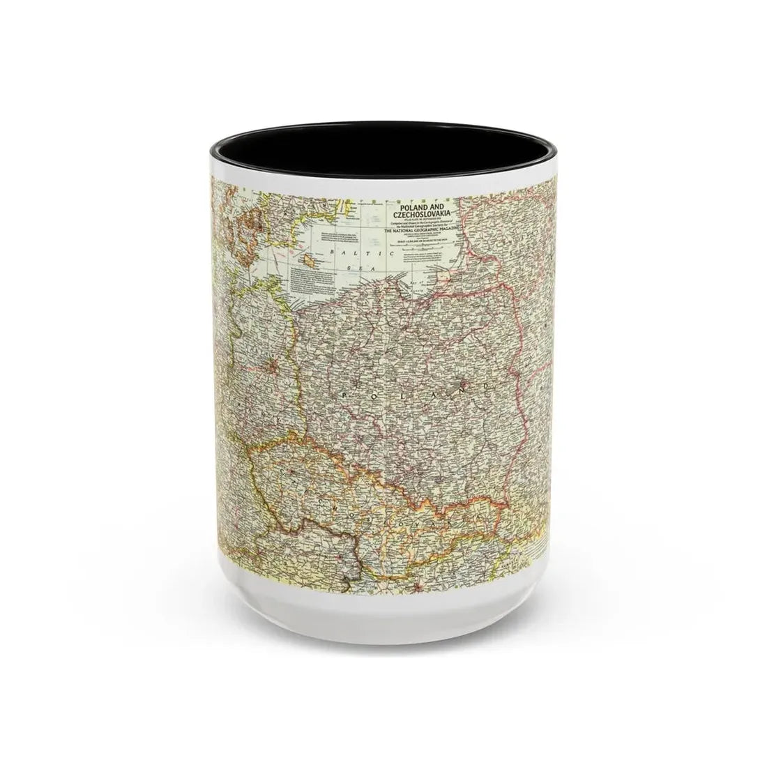 Poland and Czechoslovakia (1958) (Map) Accent Coffee Mug 15oz Black - Go Mug Yourself