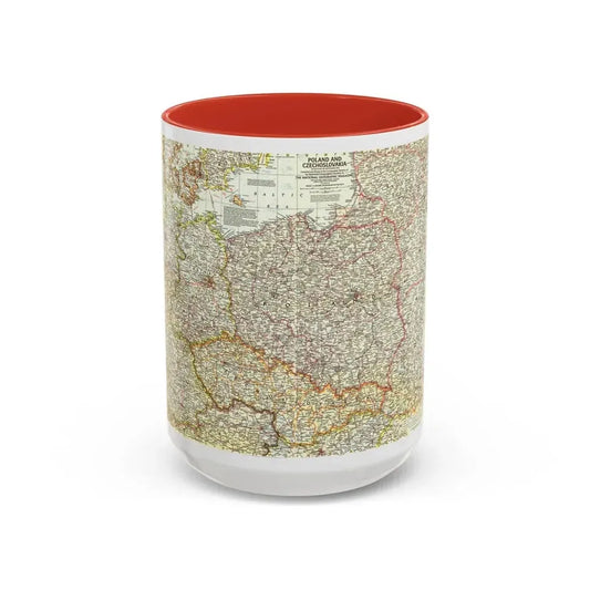 Poland and Czechoslovakia (1958) (Map) Accent Coffee Mug 15oz Red - Go Mug Yourself