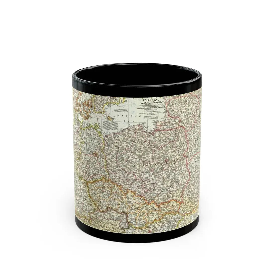 Poland and Czechoslovakia (1958) (Map) Black Coffee Mug 11oz - Go Mug Yourself