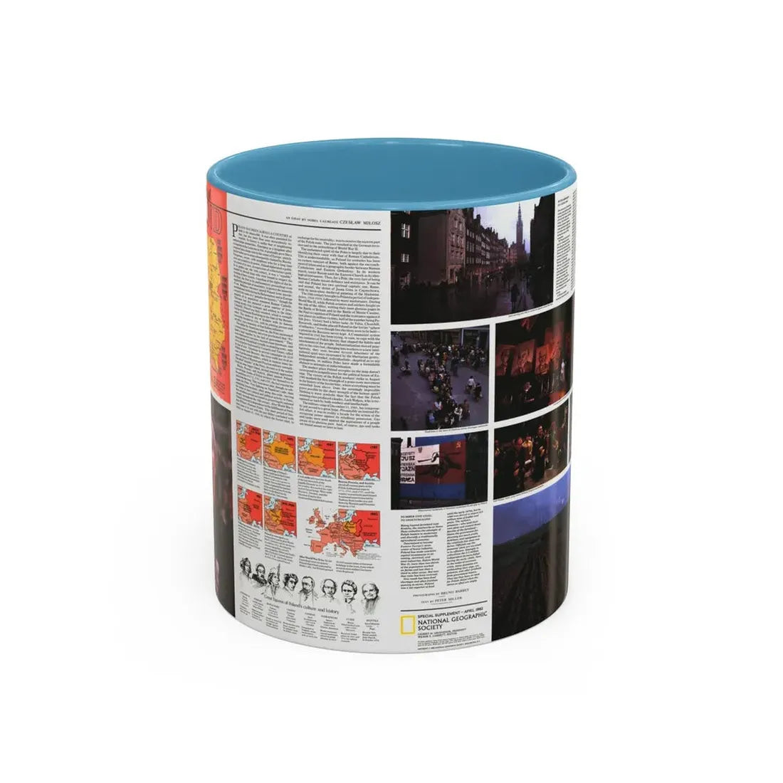 Poland - The Face and Faith 1 (1982) (Map) Accent Coffee Mug 11oz Light Blue - Go Mug Yourself
