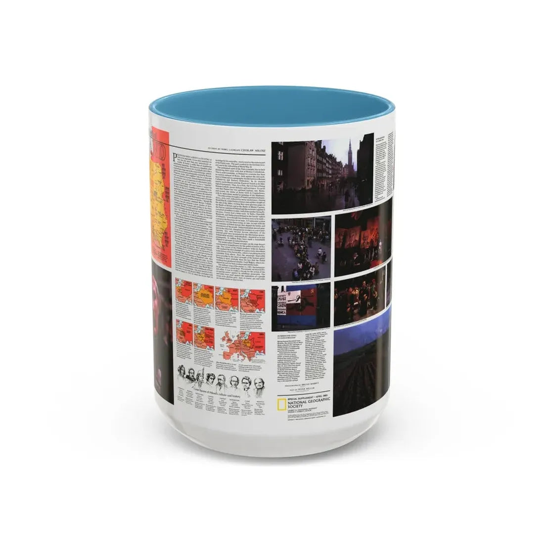Poland - The Face and Faith 1 (1982) (Map) Accent Coffee Mug 15oz Light Blue - Go Mug Yourself