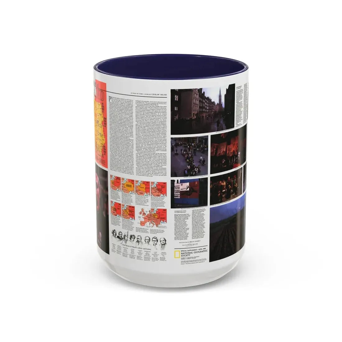 Poland - The Face and Faith 1 (1982) (Map) Accent Coffee Mug 15oz Navy - Go Mug Yourself