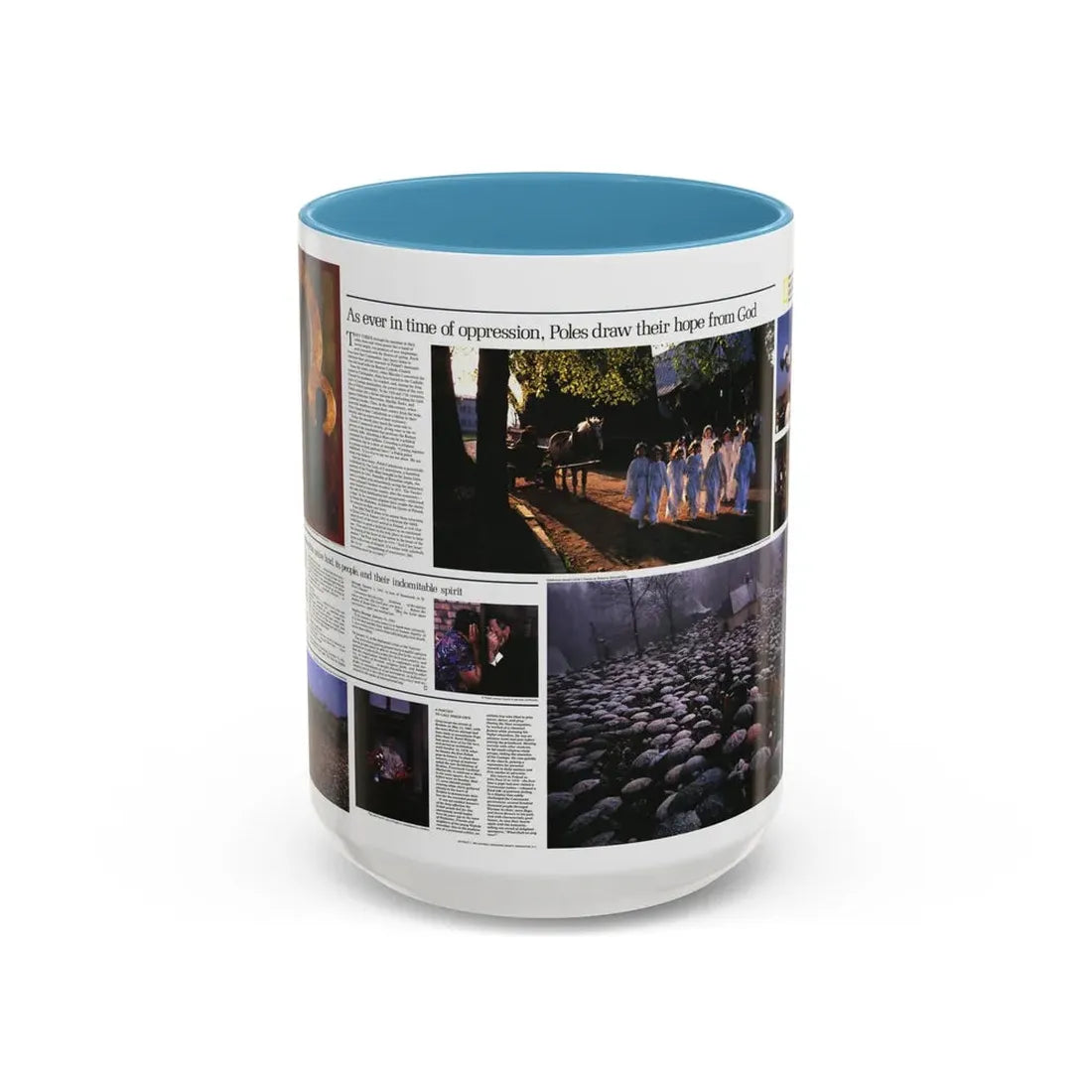 Poland - The Face and Faith 2 (1982) (Map) Accent Coffee Mug 15oz Light Blue - Go Mug Yourself