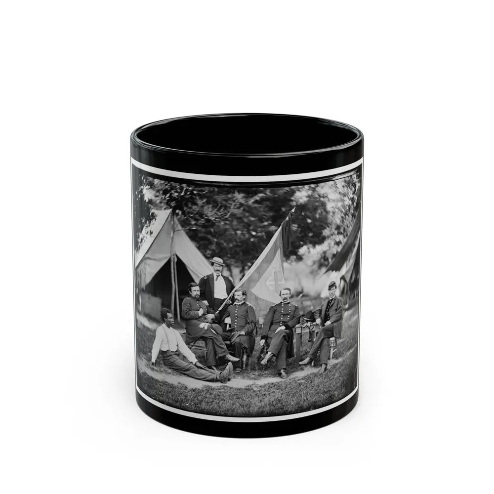 Portrait Of Brig. Gen. Napoleon B. Mclaughlin, Officer Of The Federal Army, And Staff, Vicinity Of Washington, D.C. (U.S. Civil War) Black Coffee Mug-11oz-Go Mug Yourself