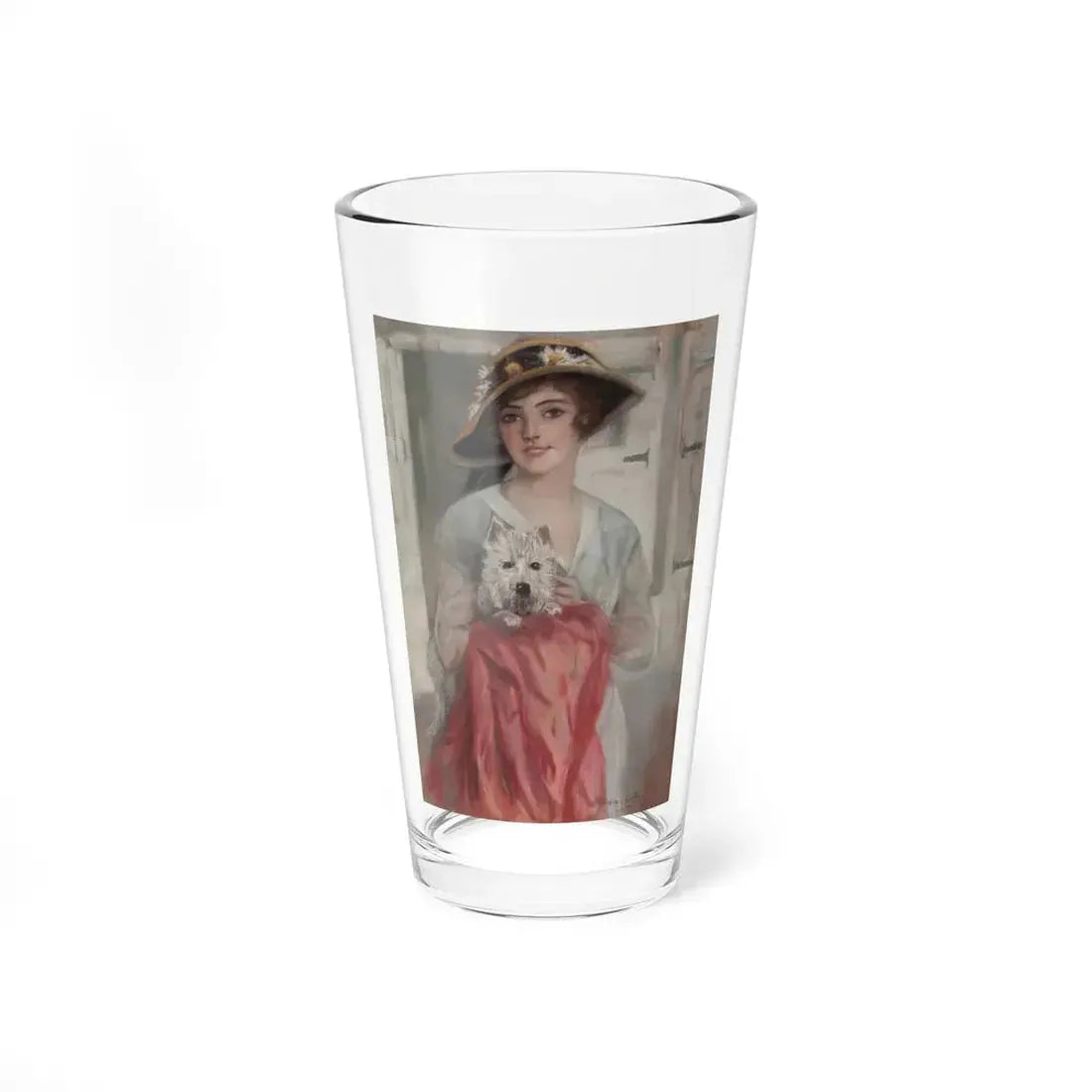 Posing with Her Terrier (Magazine Illustration) Pint Glass 16oz 16oz - Go Mug Yourself