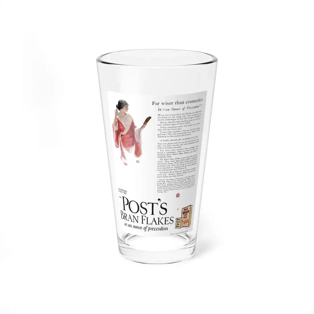 Post's Bram Flakes ad, Good Housekeeping, February 1925 (Magazine Illustration) Pint Glass 16oz 16oz - Go Mug Yourself