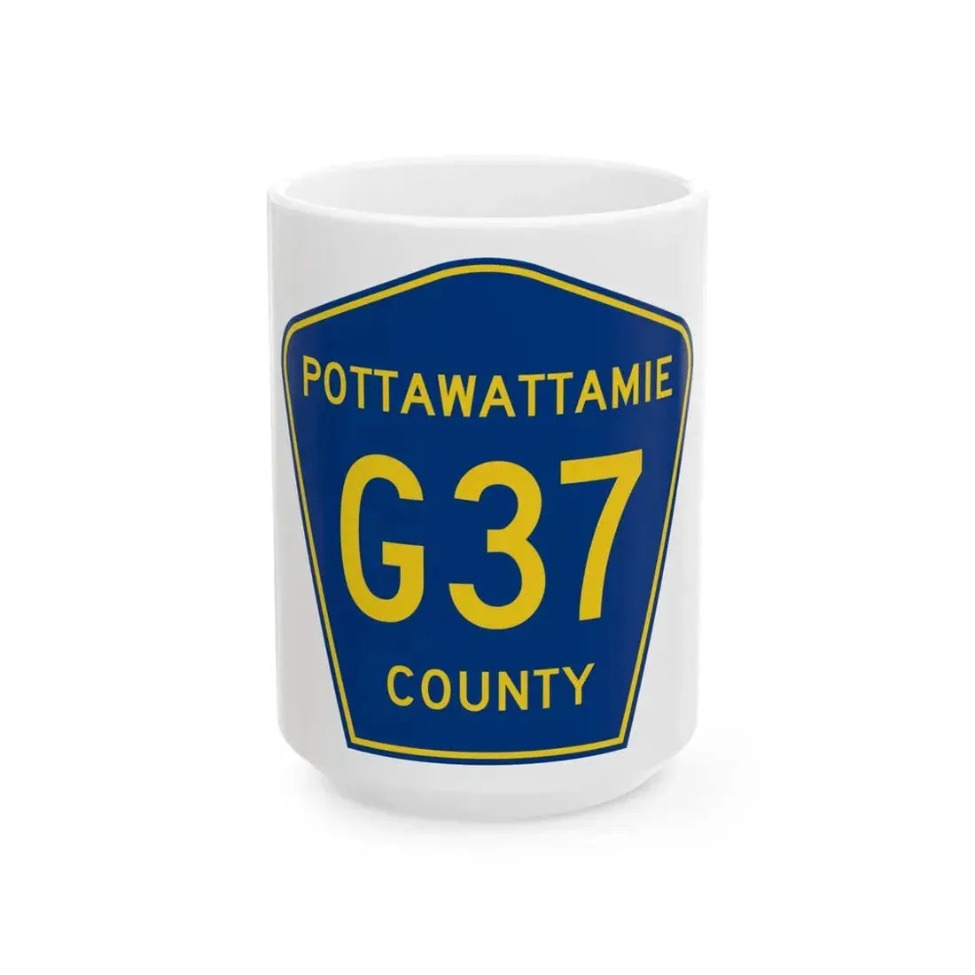 Pottawattamie County Route G37 IA (Iowa) (Road Sign) White Coffee Mug 15oz - Go Mug Yourself