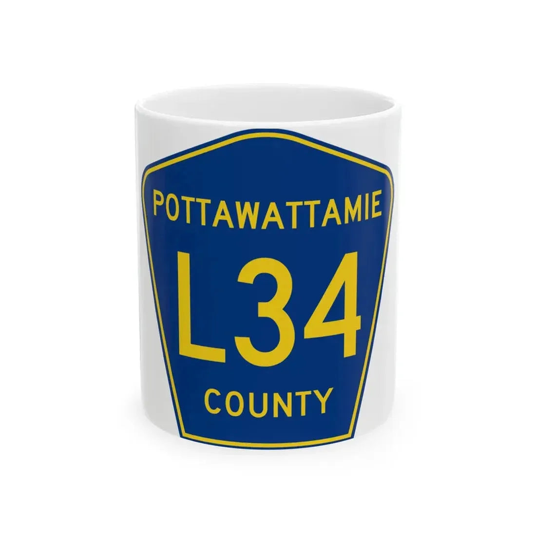 Pottawattamie County Route L34 IA (Iowa) (Road Sign) White Coffee Mug 11oz - Go Mug Yourself