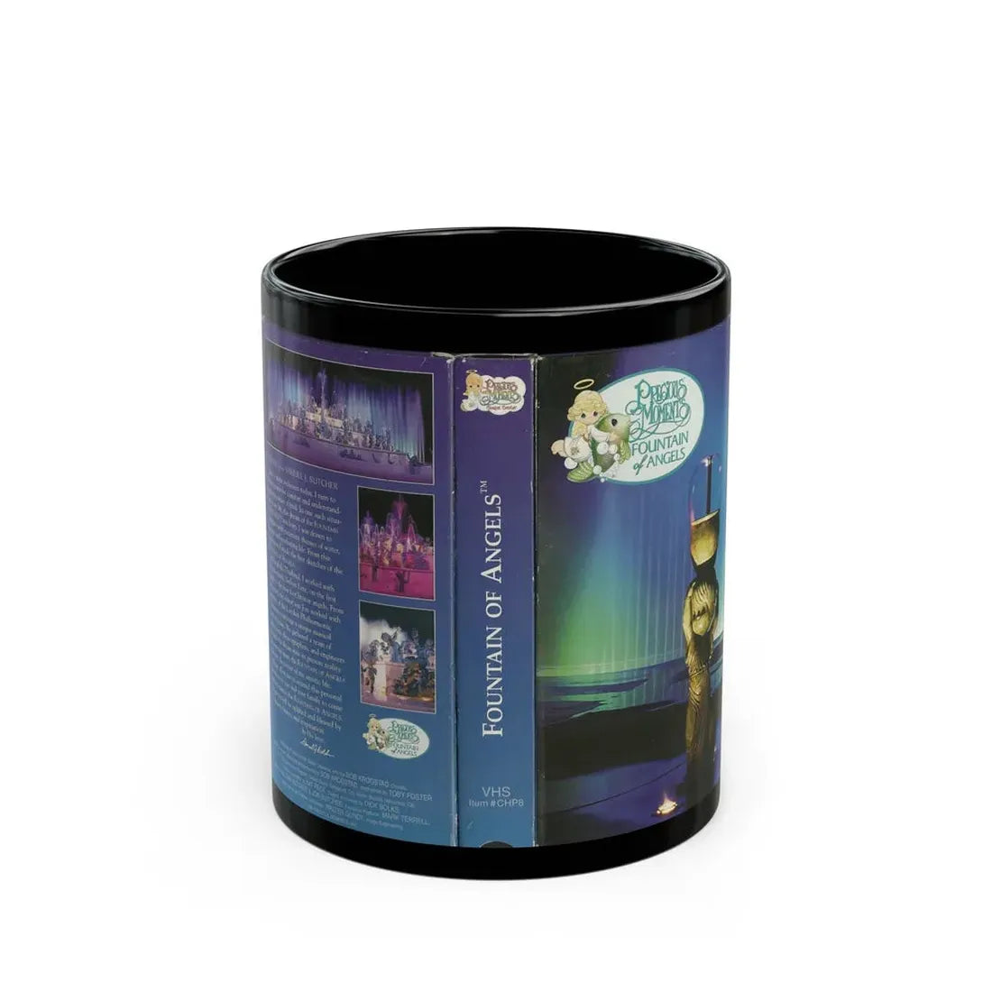 PRECIOUS MOMENTS FOUNTAIN OF ANGELS (VHS COVER) - Black Coffee Mug 11oz - Go Mug Yourself