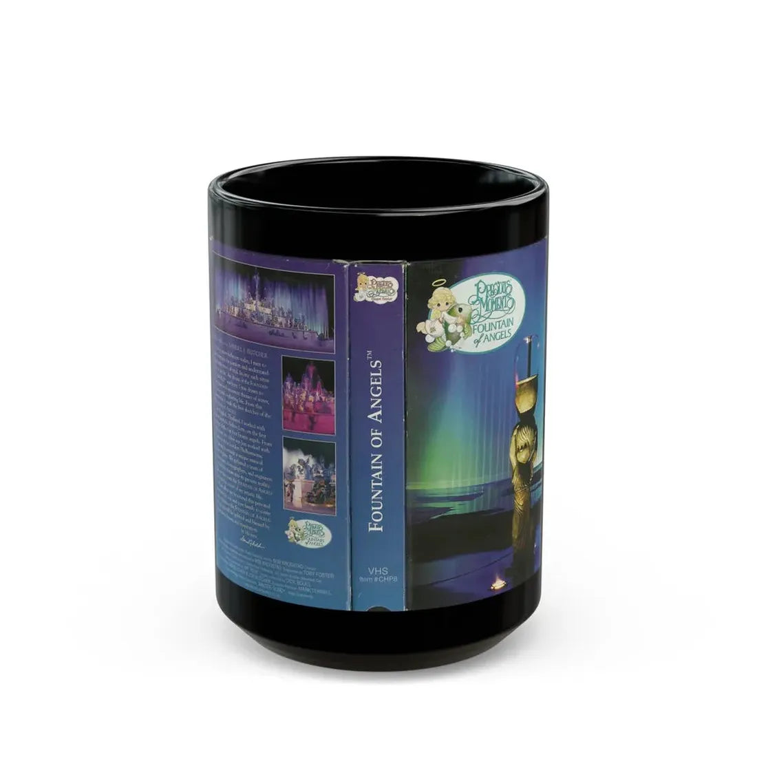 PRECIOUS MOMENTS FOUNTAIN OF ANGELS (VHS COVER) - Black Coffee Mug 15oz - Go Mug Yourself
