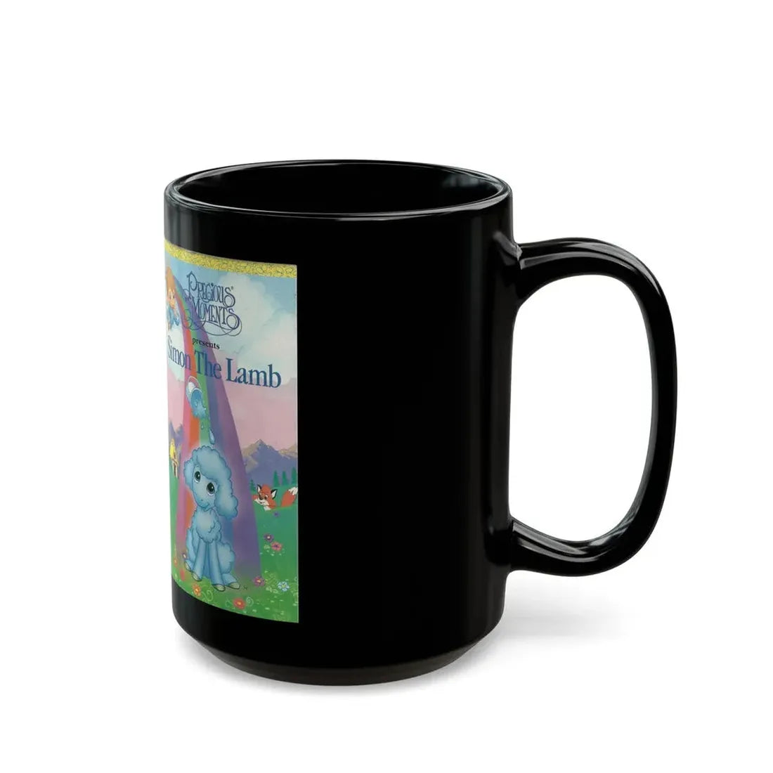 PRECIOUS MOMENTS PRESENTS SIMON THE LAMB (VHS COVER) - Black Coffee Mug - Go Mug Yourself