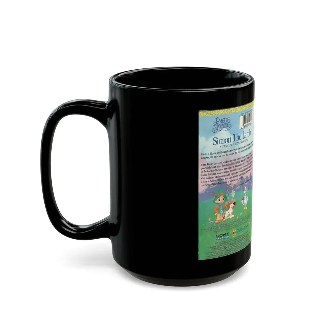 PRECIOUS MOMENTS PRESENTS SIMON THE LAMB (VHS COVER) - Black Coffee Mug - Go Mug Yourself