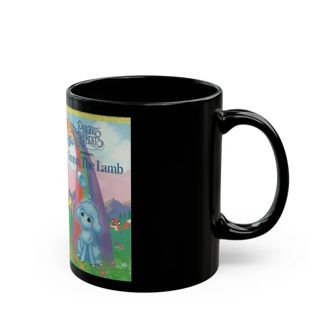 PRECIOUS MOMENTS PRESENTS SIMON THE LAMB (VHS COVER) - Black Coffee Mug - Go Mug Yourself