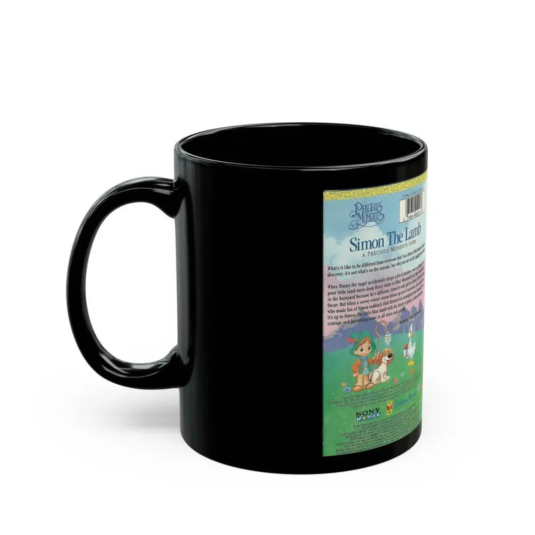 PRECIOUS MOMENTS PRESENTS SIMON THE LAMB (VHS COVER) - Black Coffee Mug - Go Mug Yourself