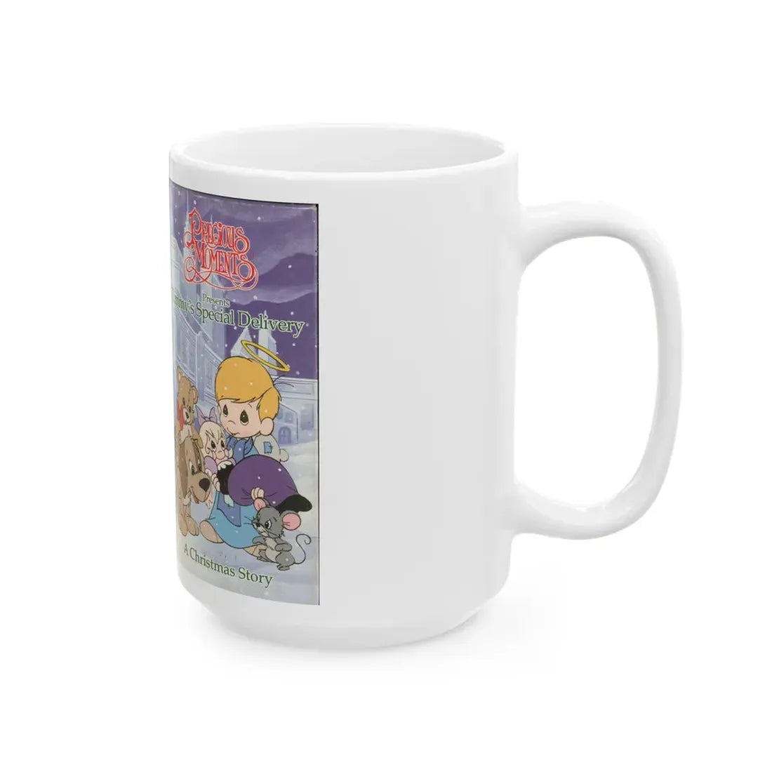 PRECIOUS MOMENTS PRESENTS TIMMYS SPECIAL DELIVERY (VHS COVER) - White Coffee Mug - Go Mug Yourself