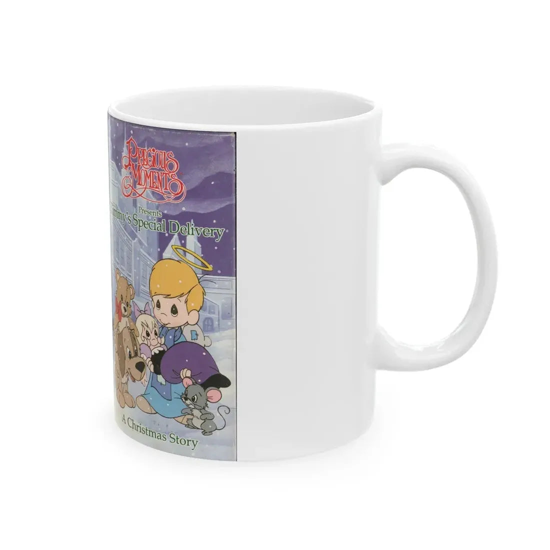 PRECIOUS MOMENTS PRESENTS TIMMYS SPECIAL DELIVERY (VHS COVER) - White Coffee Mug - Go Mug Yourself