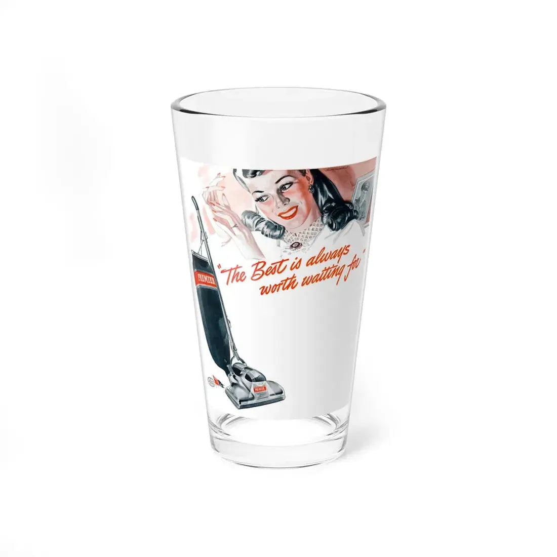 Premier vacuum cleaner ad, Ladies' Home Journal, 1945 (Magazine Illustration) Pint Glass 16oz 16oz - Go Mug Yourself
