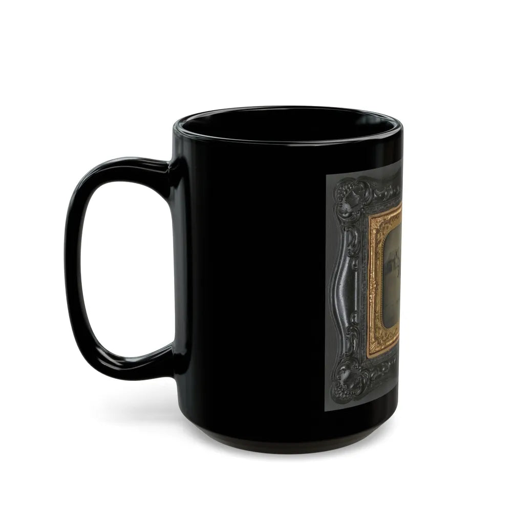 Private Levi F. Hocker Of Co. F, 17th Pennsylvania Cavalry Regiment, In Uniform With Pistol And Sword, On Horseback (U.S. Civil War) Black Coffee Mug-Go Mug Yourself