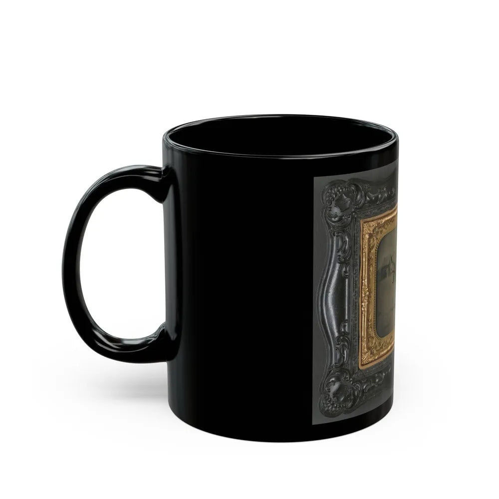 Private Levi F. Hocker Of Co. F, 17th Pennsylvania Cavalry Regiment, In Uniform With Pistol And Sword, On Horseback (U.S. Civil War) Black Coffee Mug-Go Mug Yourself