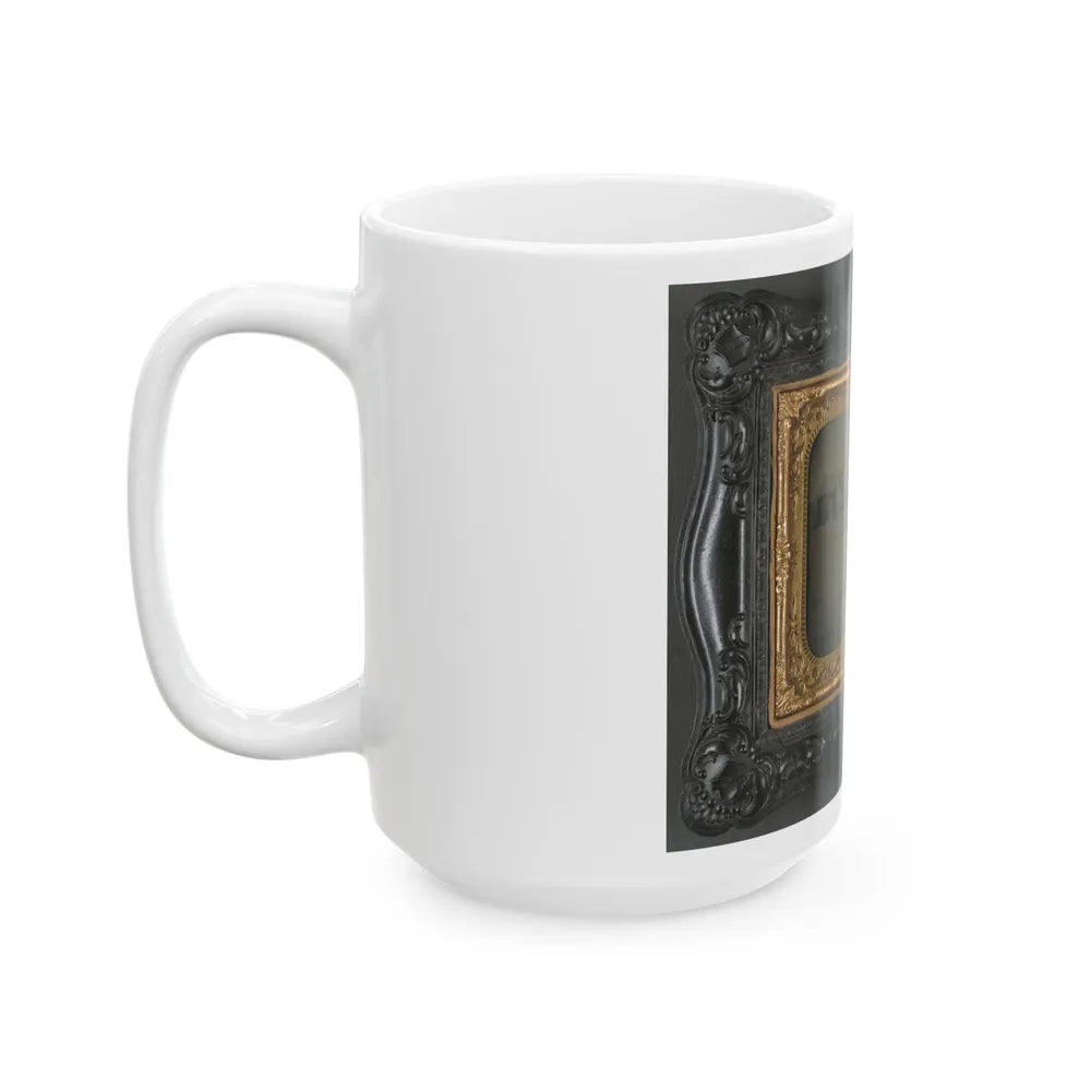 Private Levi F. Hocker Of Co. F, 17th Pennsylvania Cavalry Regiment, In Uniform With Pistol And Sword, On Horseback (U.S. Civil War) White Coffee Mug-Go Mug Yourself