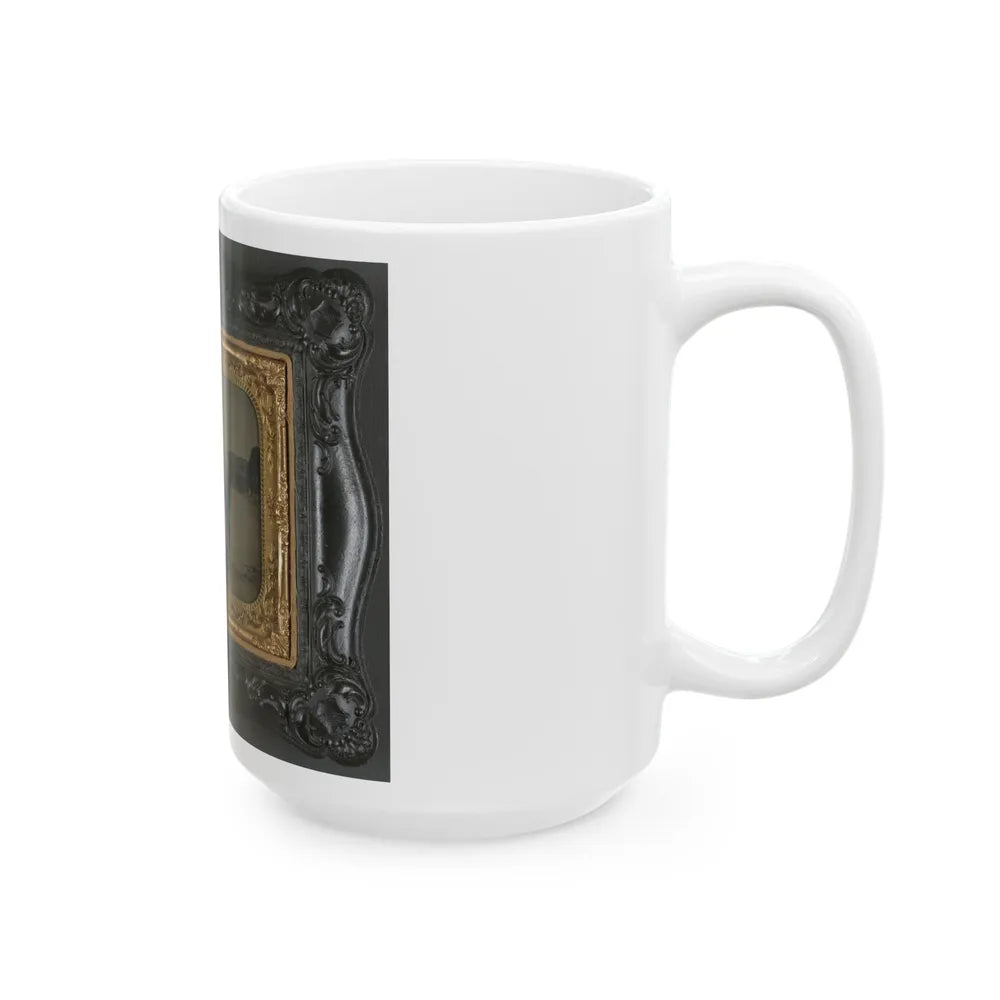 Private Levi F. Hocker Of Co. F, 17th Pennsylvania Cavalry Regiment, In Uniform With Pistol And Sword, On Horseback (U.S. Civil War) White Coffee Mug-Go Mug Yourself