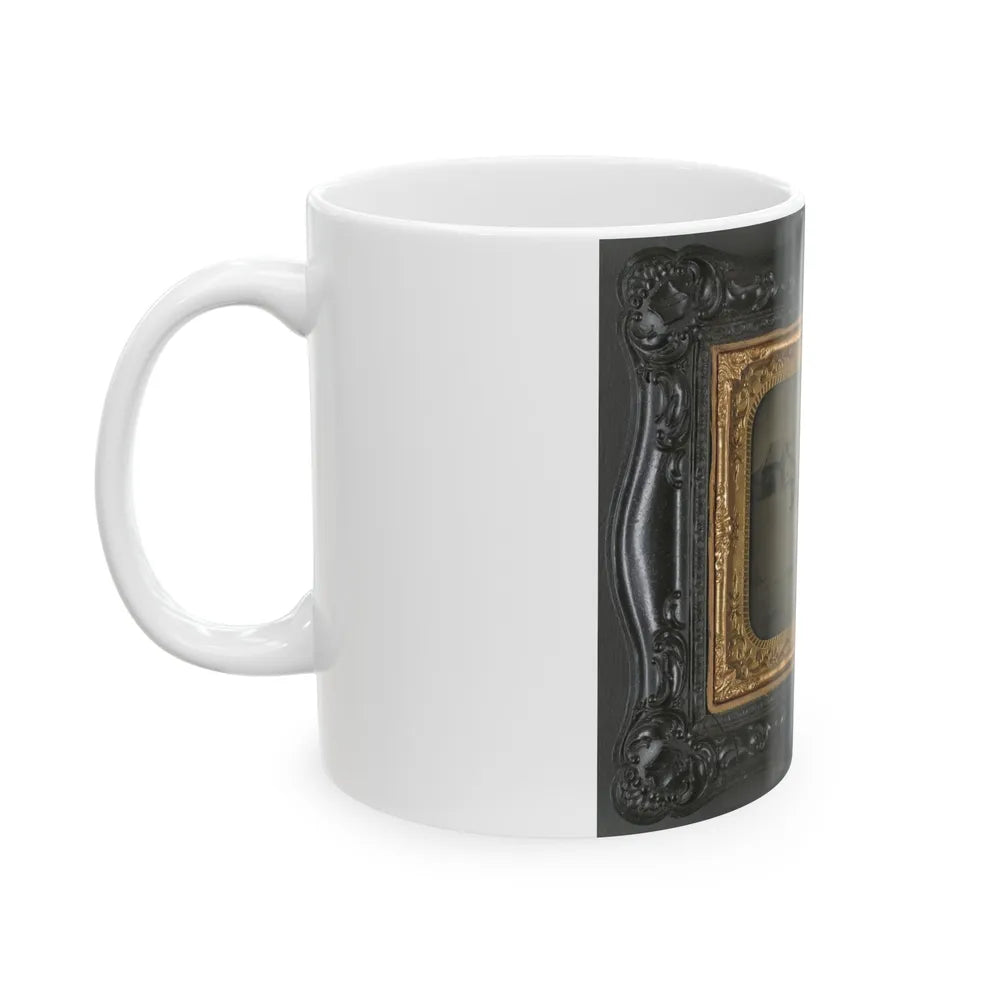 Private Levi F. Hocker Of Co. F, 17th Pennsylvania Cavalry Regiment, In Uniform With Pistol And Sword, On Horseback (U.S. Civil War) White Coffee Mug-Go Mug Yourself