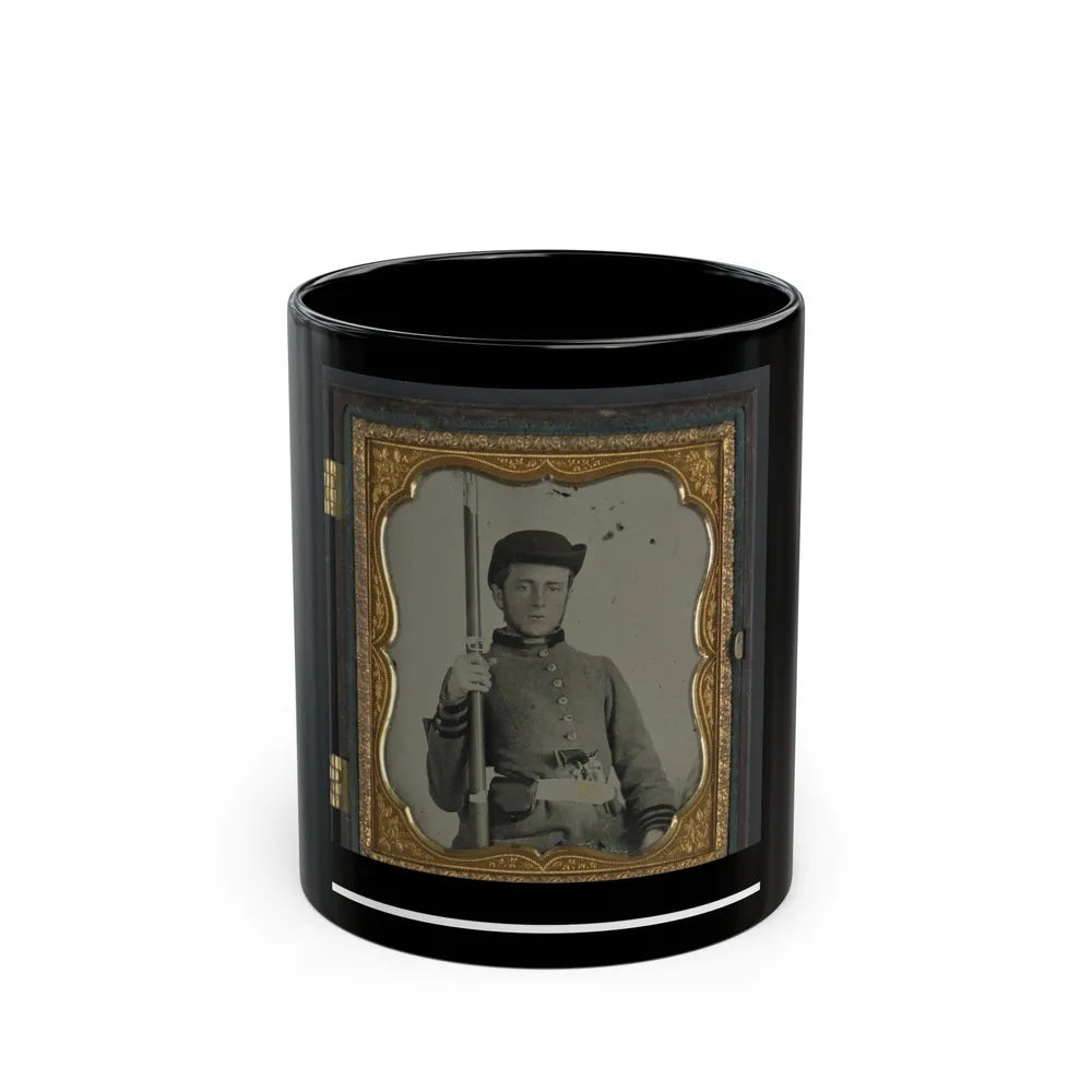 Private Peter Lauck Kurtz Of Company A, 5th Virginia Infantry Regiment, In Uniform With Musket And Revolver (U.S. Civil War) Black Coffee Mug-11oz-Go Mug Yourself