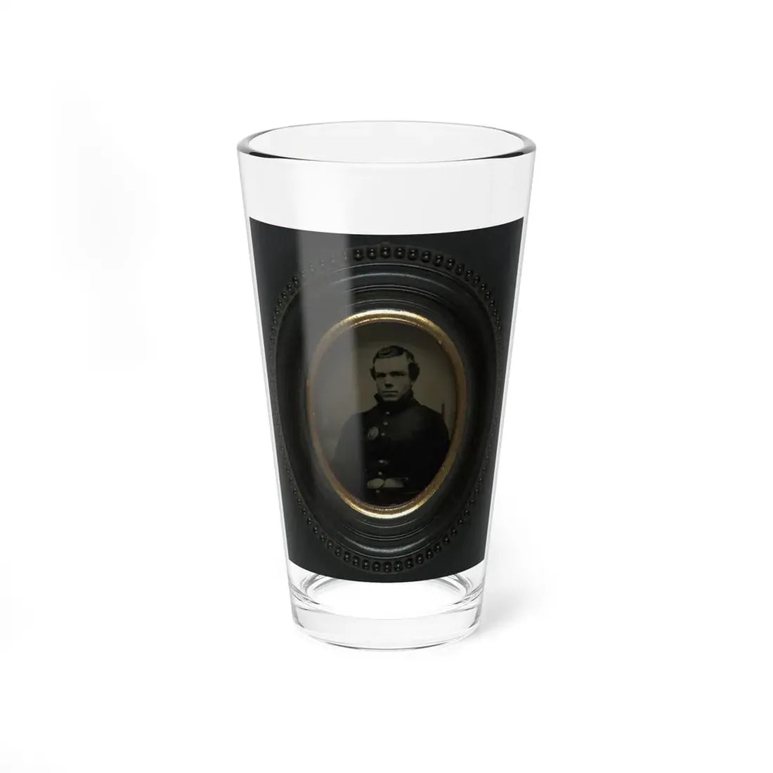 Private Roscoe G. Davenport Of Company H, 21st Maine Infantry In Front Of Painted Backdrop Showing Rugged Coast (U.S. Civil War) Pint Glass 16oz 16oz - Go Mug Yourself