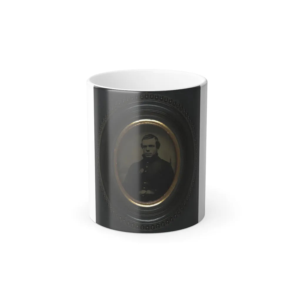 Private Roscoe G. Davenport of Company H, 21St Maine Infantry in Front of Painted Backdrop Showing Rugged Coast (U.S. Civil War) Color Changing Coffee Mug 11oz-11oz-Go Mug Yourself
