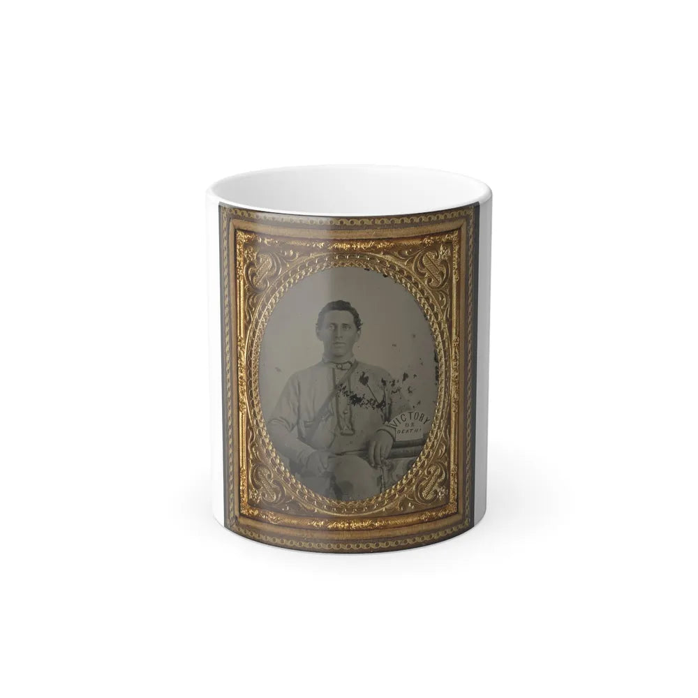 Private Silas A. Shirley of Co. H, 16Th Mississippi Infantry Regiment, With Books and Sign Reading Victory or Death! (U.S. Civil War) Color Changing Coffee Mug 11oz-11oz-Go Mug Yourself