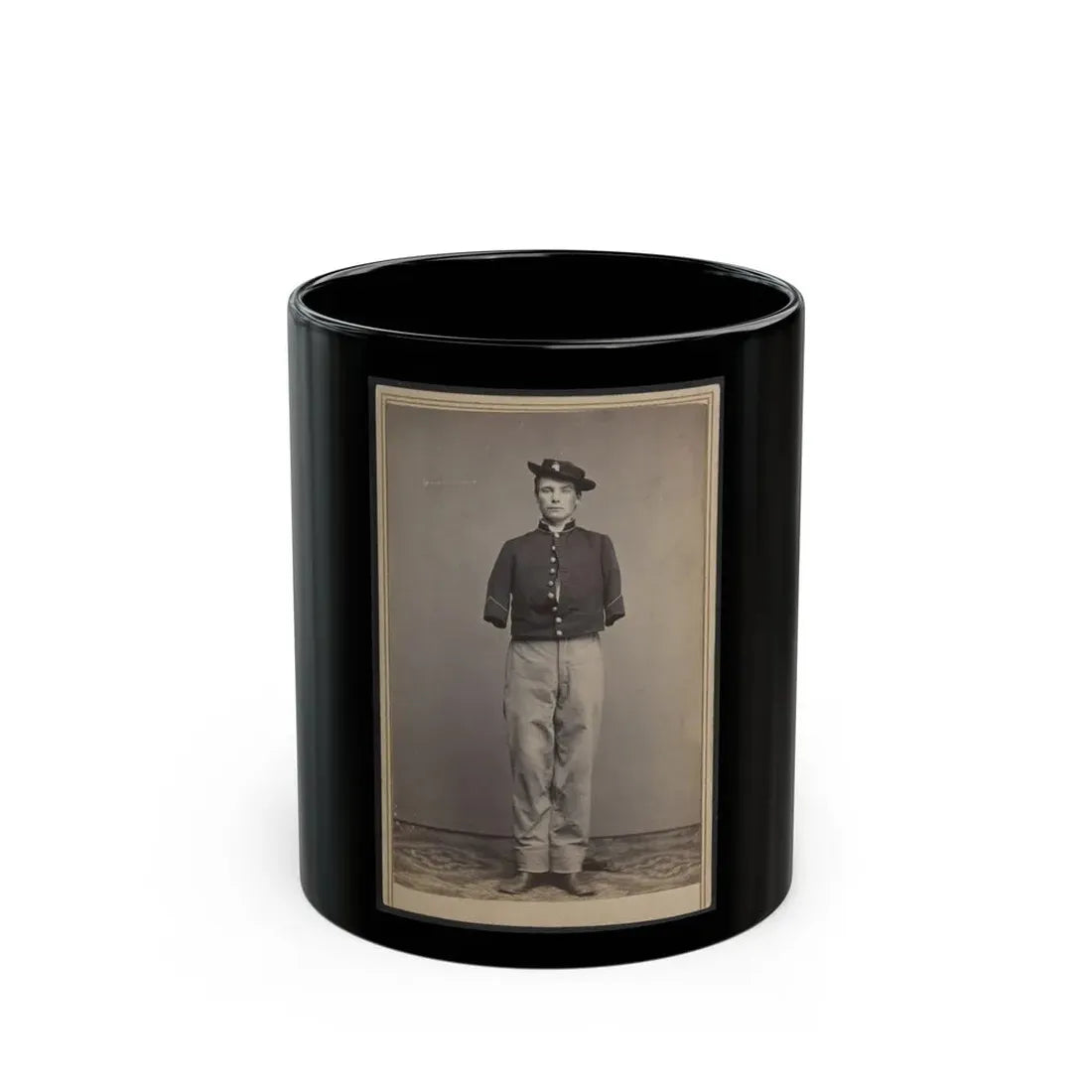 Private William Sargent Of Co. E, 53rd Pennsylvania Infantry Regiment, In Uniform, After The Amputation Of Both Arms (U.S. Civil War) Black Coffee Mug 11oz - Go Mug Yourself