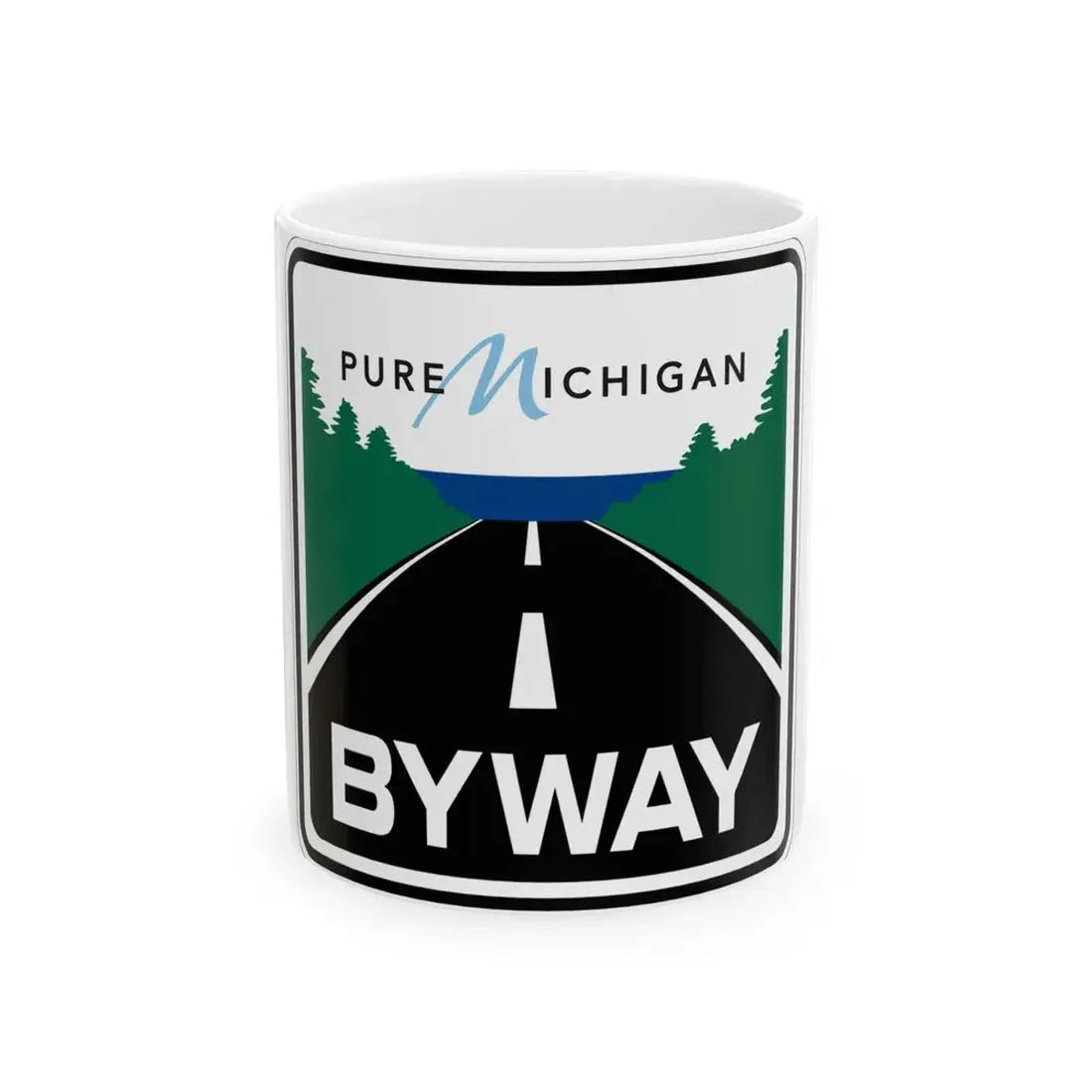 Pure Michigan Byway (Michigan) (Road Sign) White Coffee Mug 11oz - Go Mug Yourself