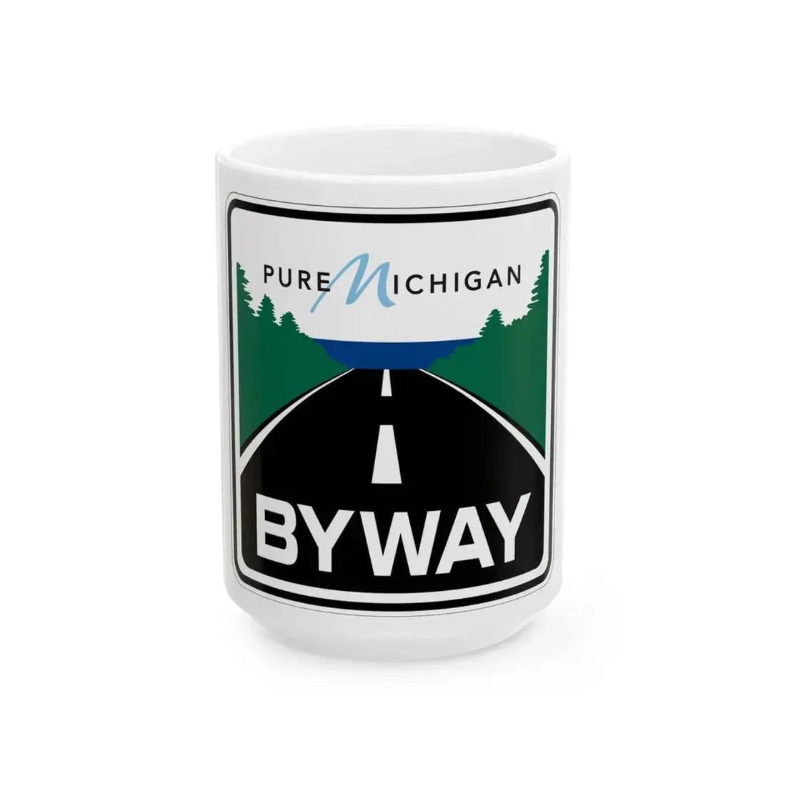 Pure Michigan Byway (Michigan) (Road Sign) White Coffee Mug 15oz - Go Mug Yourself