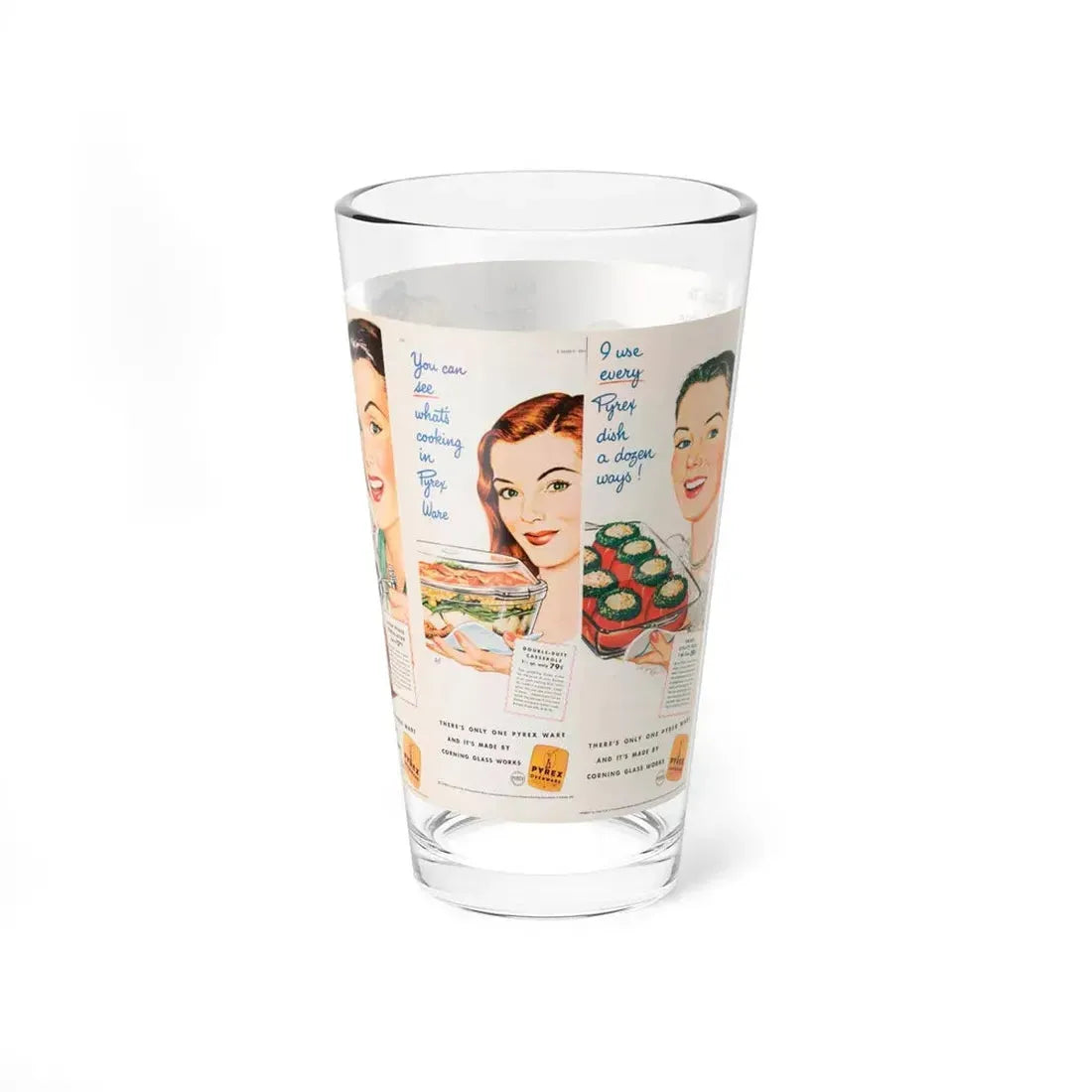 Pyrex 1940s ads (Magazine Illustration) Pint Glass 16oz - Go Mug Yourself