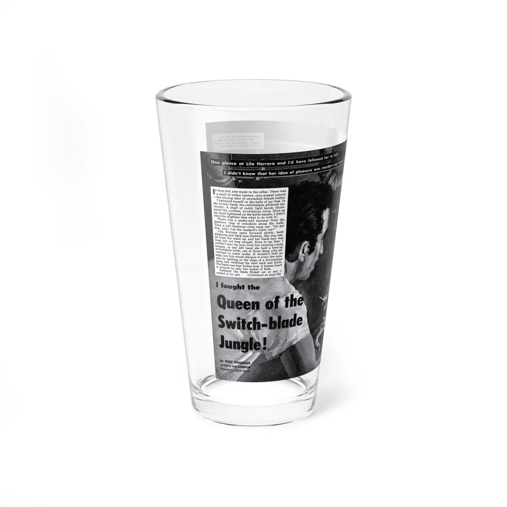 Queen of the Switch-blade Jungle, Man's Adventure, December 1958 (Magazine Illustration) Pint Glass 16oz - Go Mug Yourself