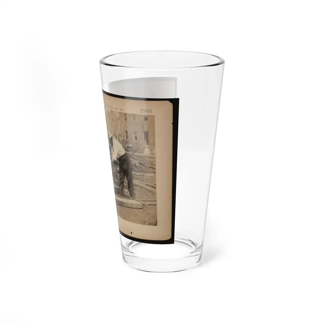 Railroad Construction Worker Straightening Track; Pile Of Twisted Rails In Background. 1862-63 (U.S. Civil War) Pint Glass 16oz - Go Mug Yourself