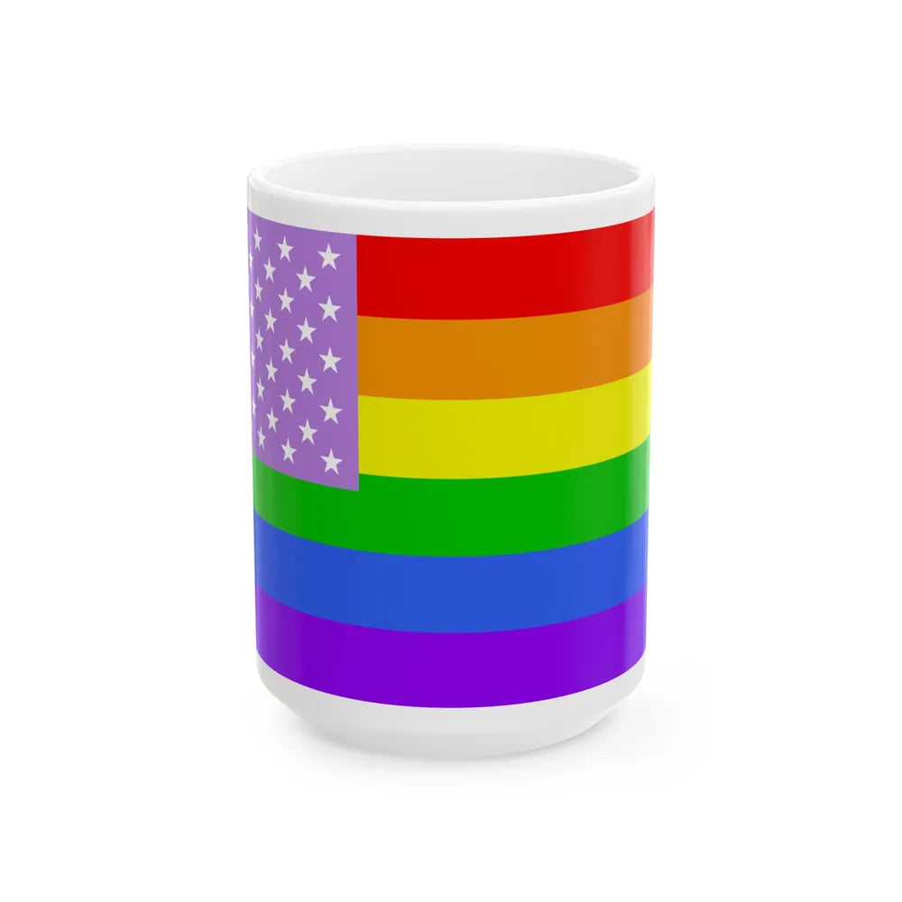 Rainbow flag (United States) White Coffee Mug 15oz - Go Mug Yourself