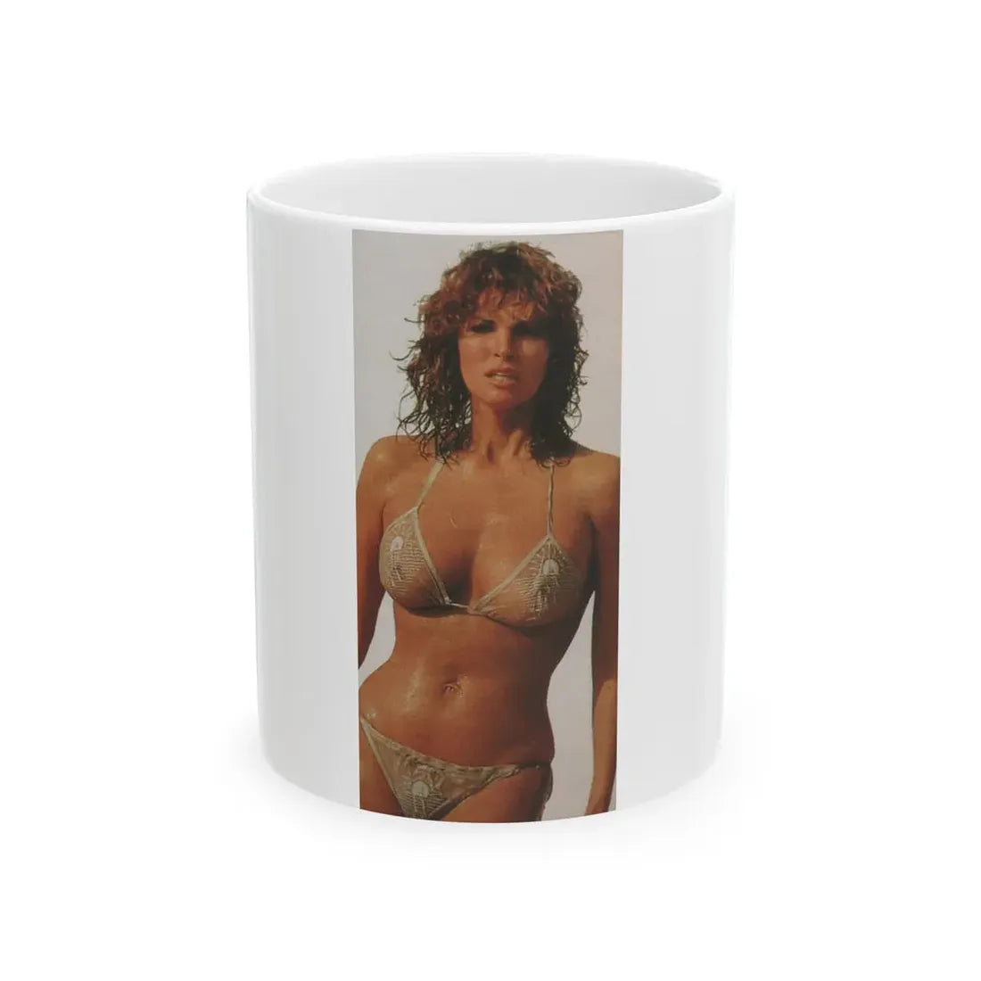 Raquel Welch #417 - Cirac 70's Small Magazine Clipping See through wet bikini top (Vintage Female Icon) White Coffee Mug 11oz - Go Mug Yourself