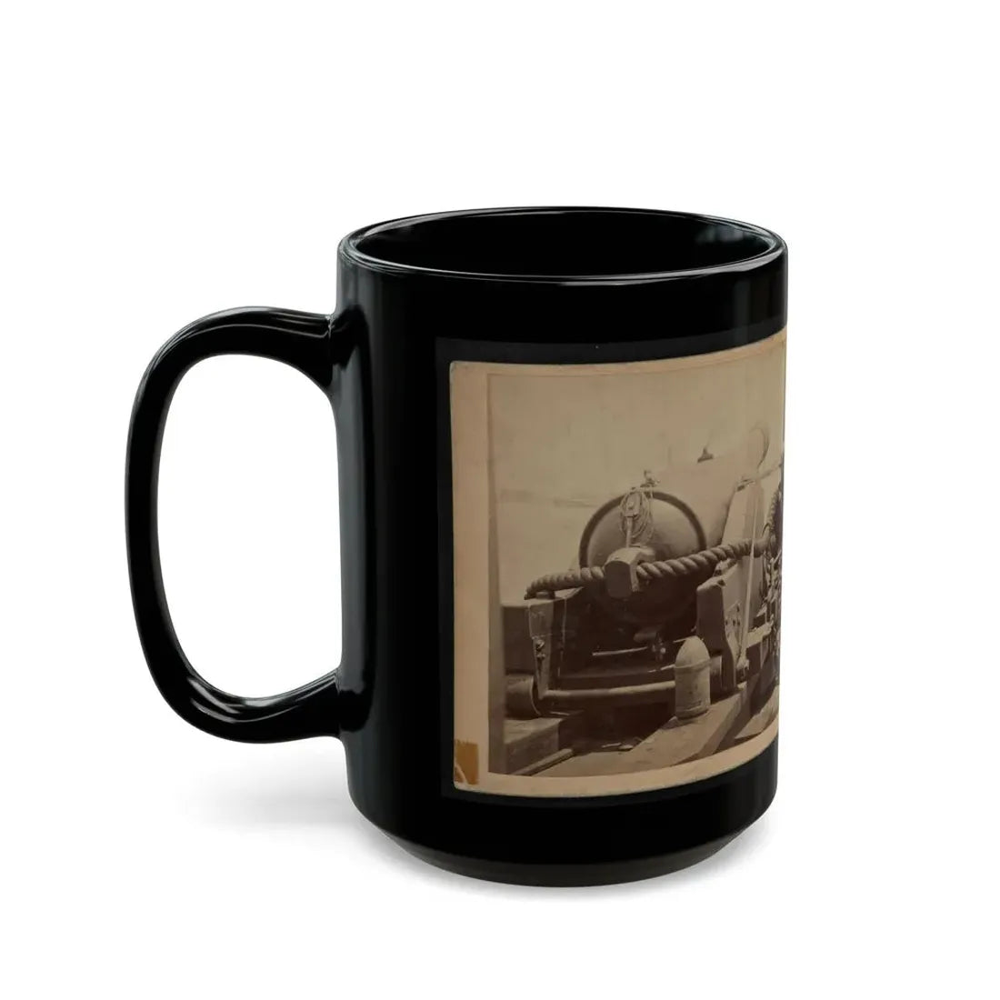 Rear View Of A Cannon With A Soldier Sitting Adjacent To It Facing Forward (U.S. Civil War) Black Coffee Mug - Go Mug Yourself